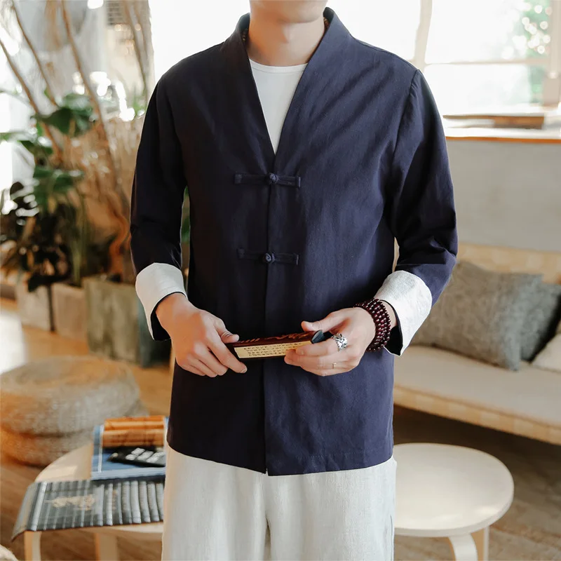 

Mens Traditional Chinese Clothing Thin Cotton Linen Tang Suit Men Solid Kung Fu Tai Chi Master Costume Male Tops Jackets