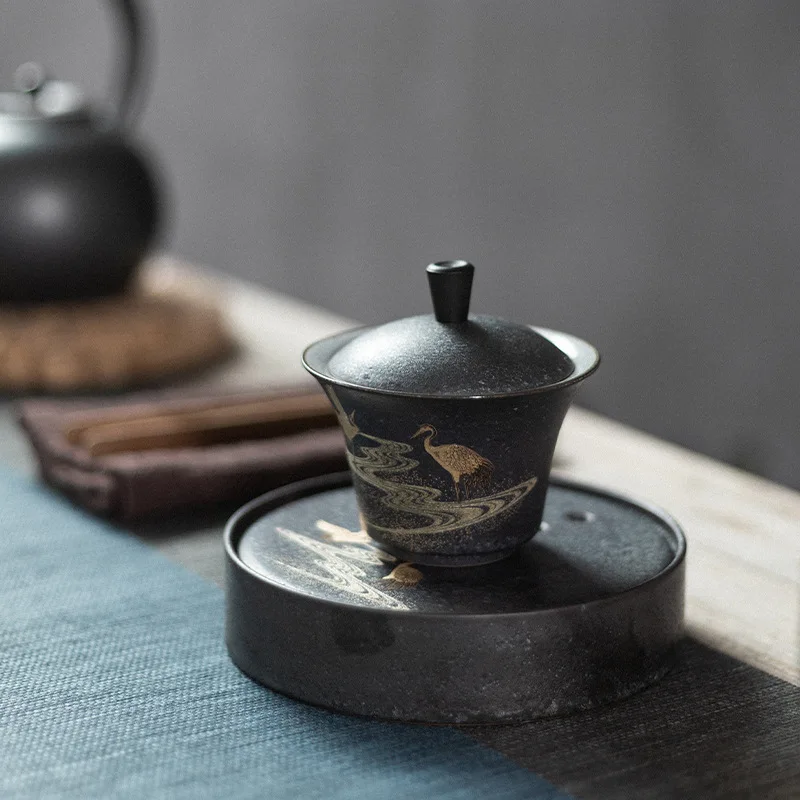 

Japanese Retro Tureen Large Earthenware Kung Fu Sancai Bowl Manual Cover Cup Tea Bowl Ceramic Tea Set Gaiwan Sopera De Ceramica