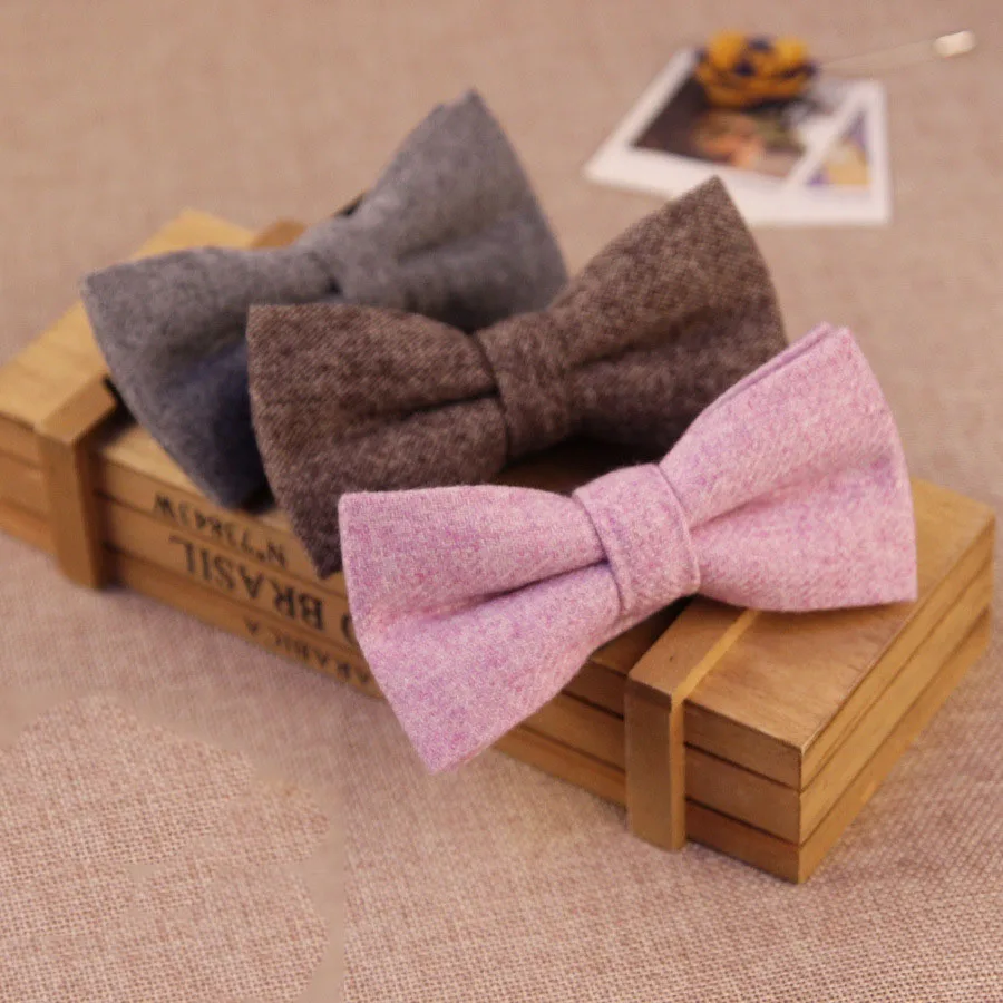 

Linbaiway Mens Wool Bow Ties Solid Bowtie Neckties for Men Wedding Party Business Suits Gravata Butterfly Cravats Custom Logo