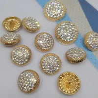 10pcs gold plated round metal rhinestone buttons for clothing diy sewing accessories needlework luxury button 25mm 23mm 18mm
