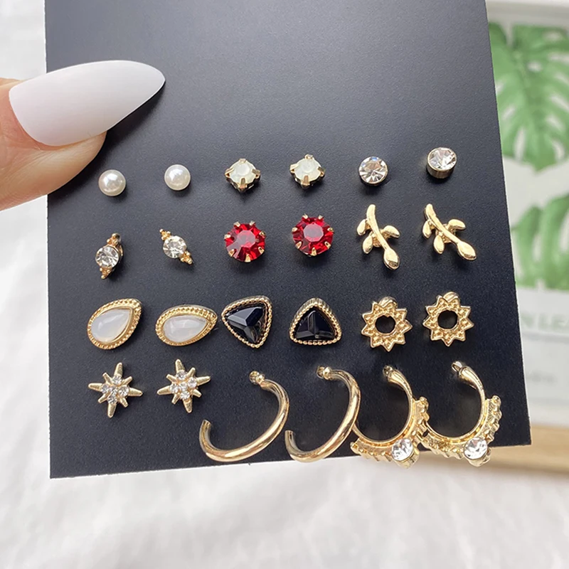 

KISS WIFE Bohemian Pearl Crystal Stud Earrings For Women Hoop Earrings 2021 Trend Unusual Earrings Set Goth Fashion Jewelry