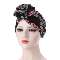big flower knot sleep hat floral print bonnet women muslim hijab scarf cotton cross headscarf turban hat night cap head cover