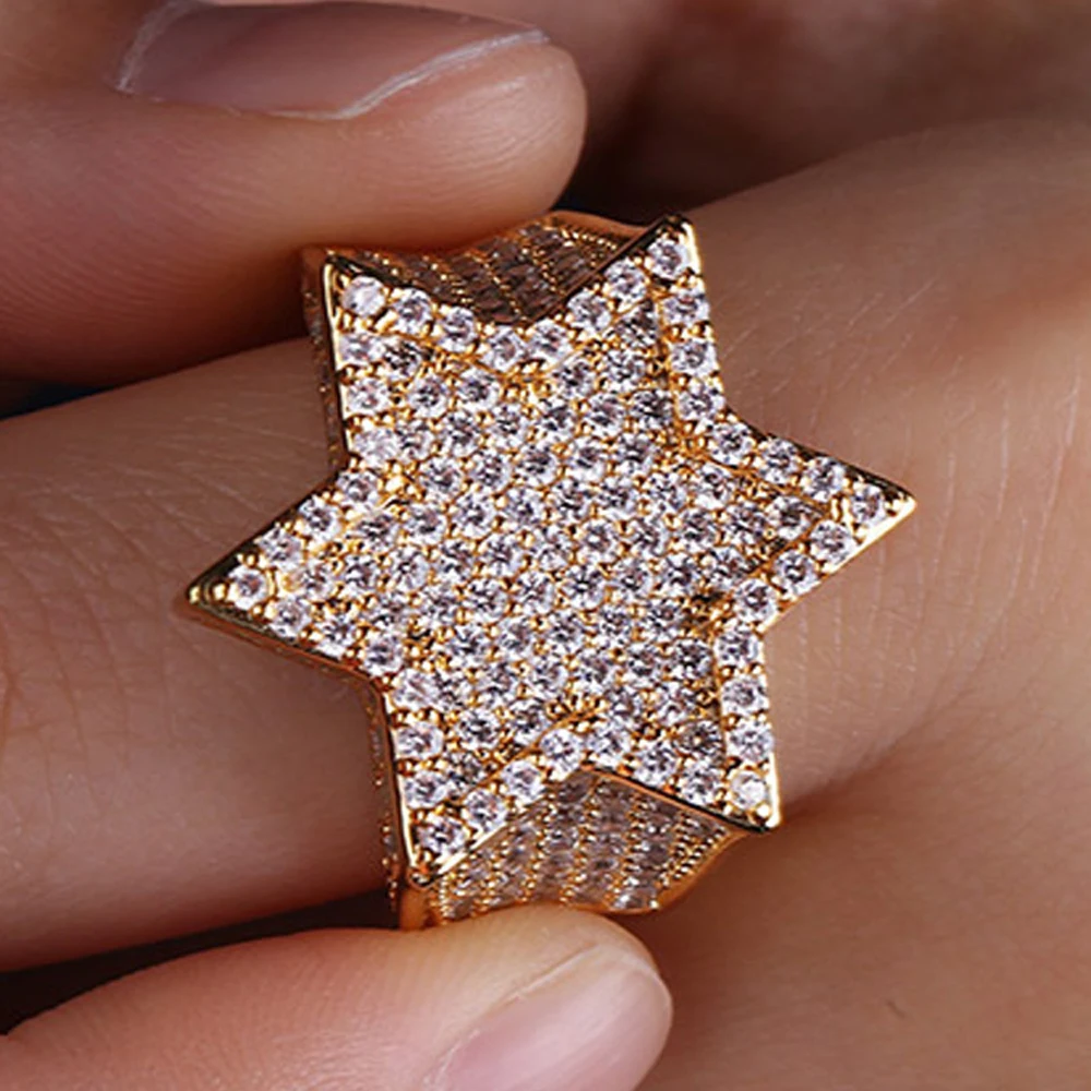 

Hip Hop Rapper Jewelry Fashion Mint Green AAA Cubic Zirconia Bling Ice Jewish Star of David Hexagram Rings Gifts for Men Women