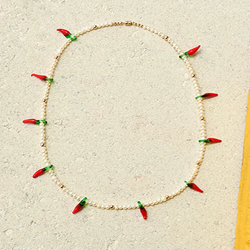 necklace Барокко ожерелье из натурального жемчуга стеклянная Маленькая подвеска с перцем новые ювелирные изделия богемное женское ожерелье колье - Окраска металла: necklace