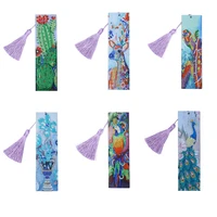 2020 diy special shaped beaded diamond painting bookmark beautiful leather tassel bookmark with heart and flower school supplies