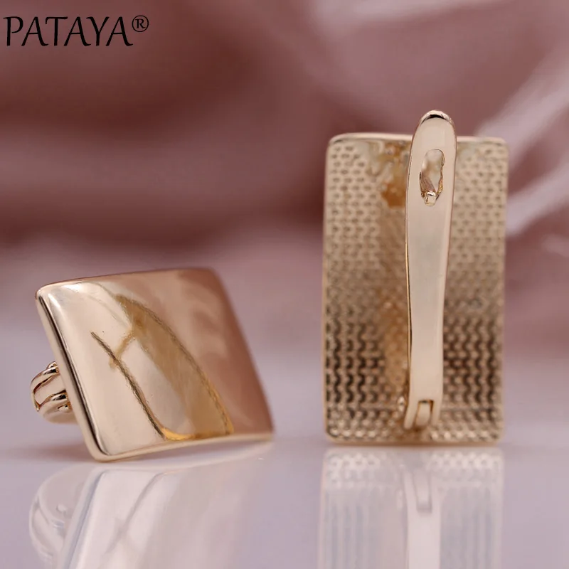 

PATAYA New Anniversary Glossy Dangle Earrings 585 Rose Gold Simple Square Earrings Women High Quality Daily Fine Fashion Jewelry