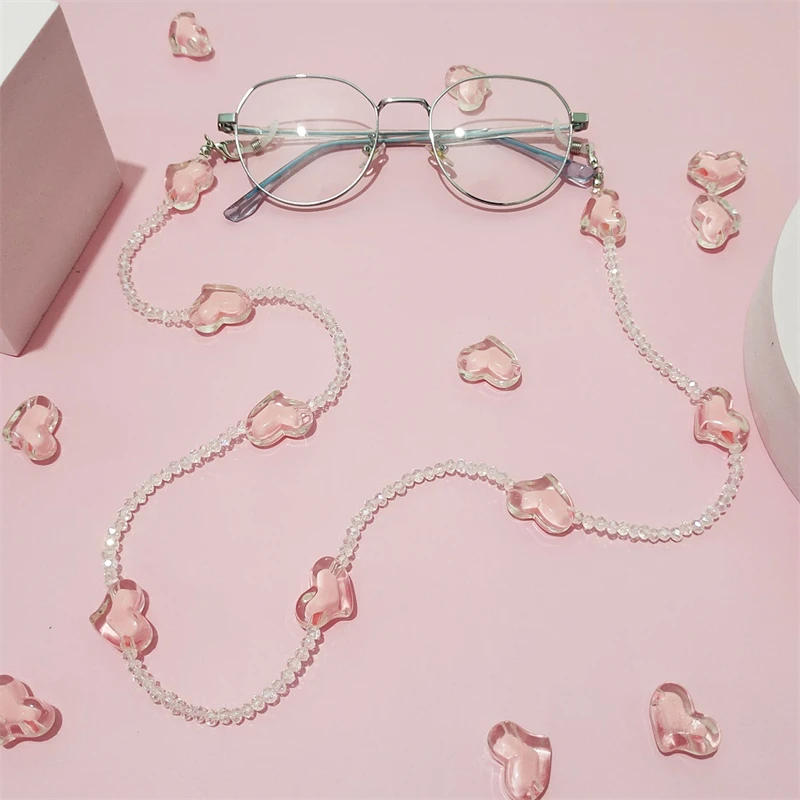

Cute Simple Pink Peach Heart Shape Glasses Hanging Chain Trend Personality Mask Chain Glasses Chain Women's Jewelry Gift