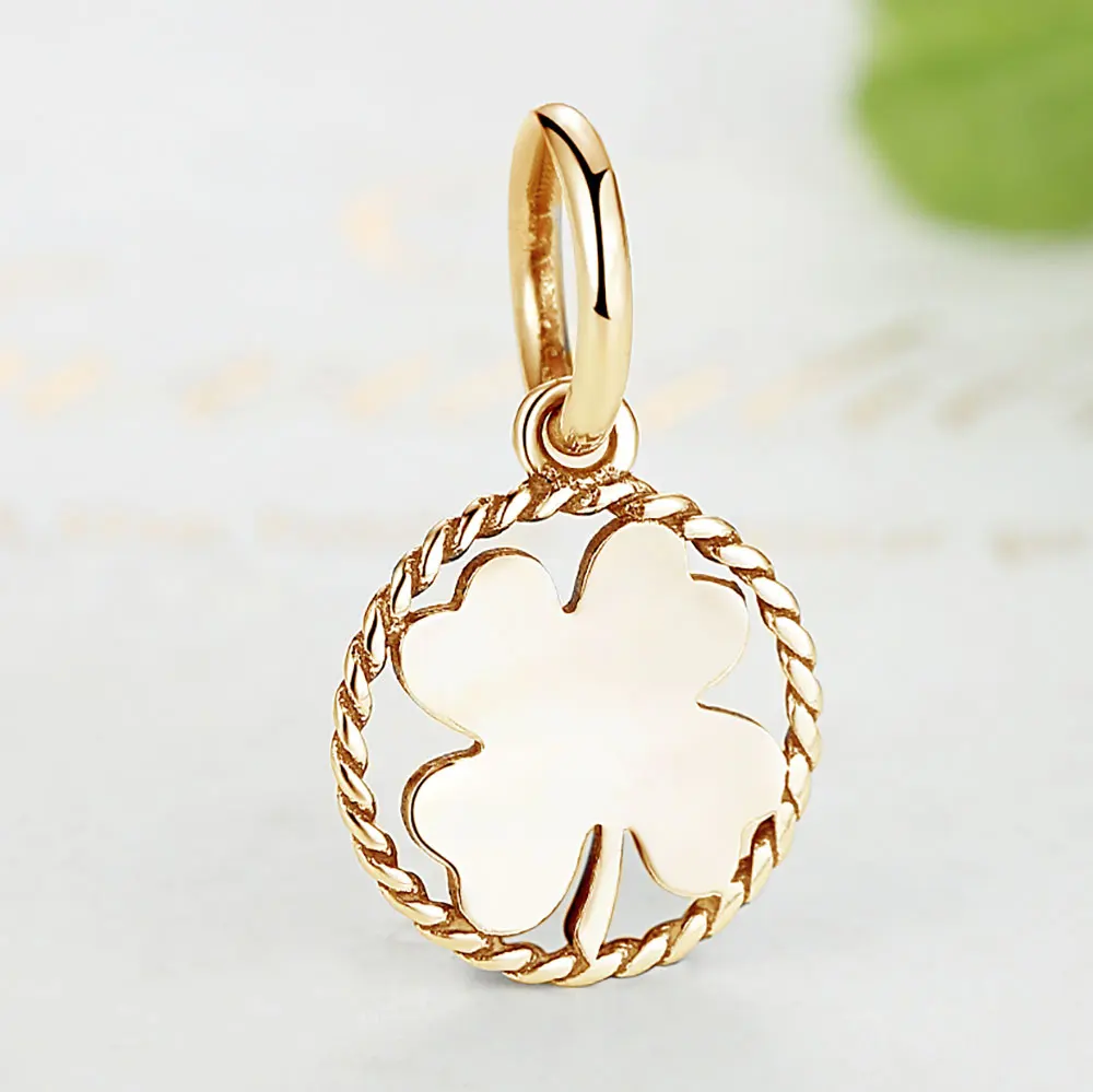 Lucky четырехлистного клевера золотые бусины подходят оригинальный браслет 925