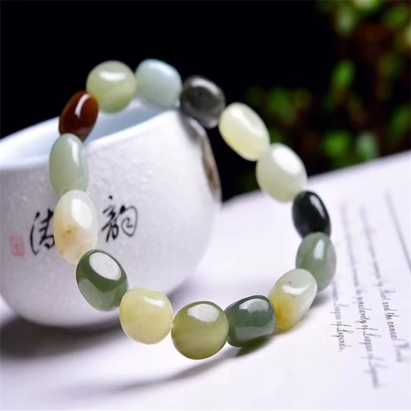

Natural Hetian Jade Bracelet Hand Lucky Exorcise Evil Spirits Auspicious Amulet Fine Jewelry Jade 9*12mm
