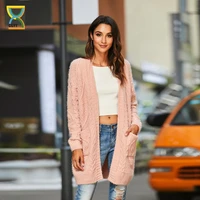 cgyy casual knit solid pink color sweater for women 2021 spring autumn house of sunny cardigan long sleeve mid length knitwear