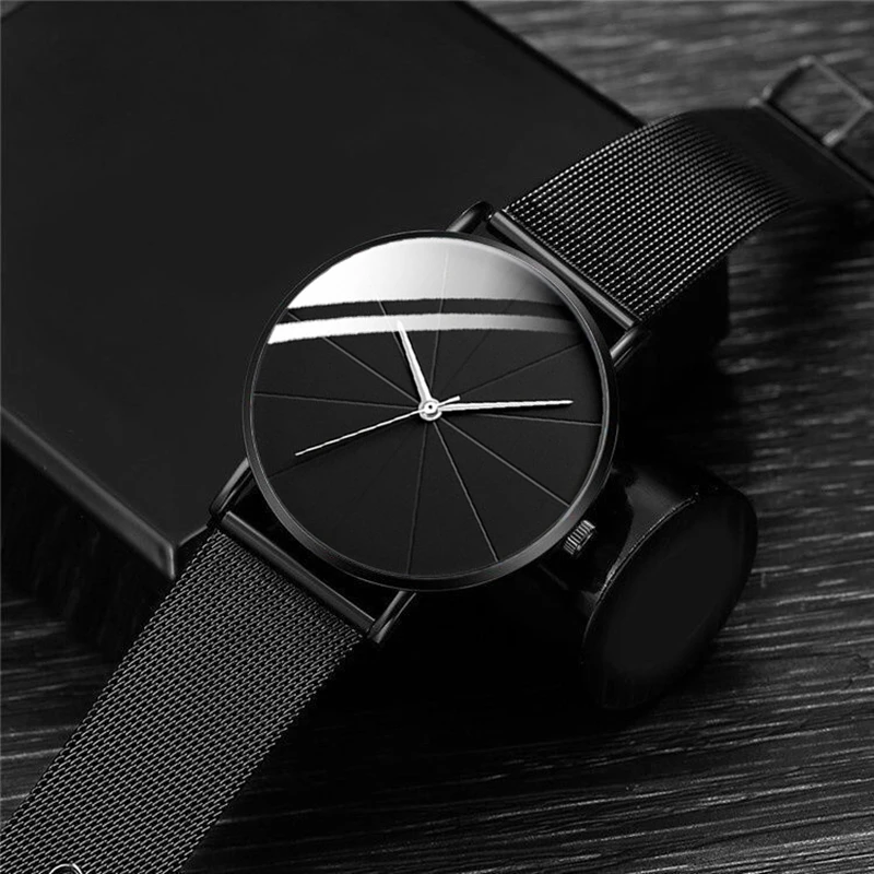 

2021 Simple formal Wear New Men Quartz Stainless Steel Wristwatches Mesh Leather Belt Watch For Men Meridian Relogio Masculino