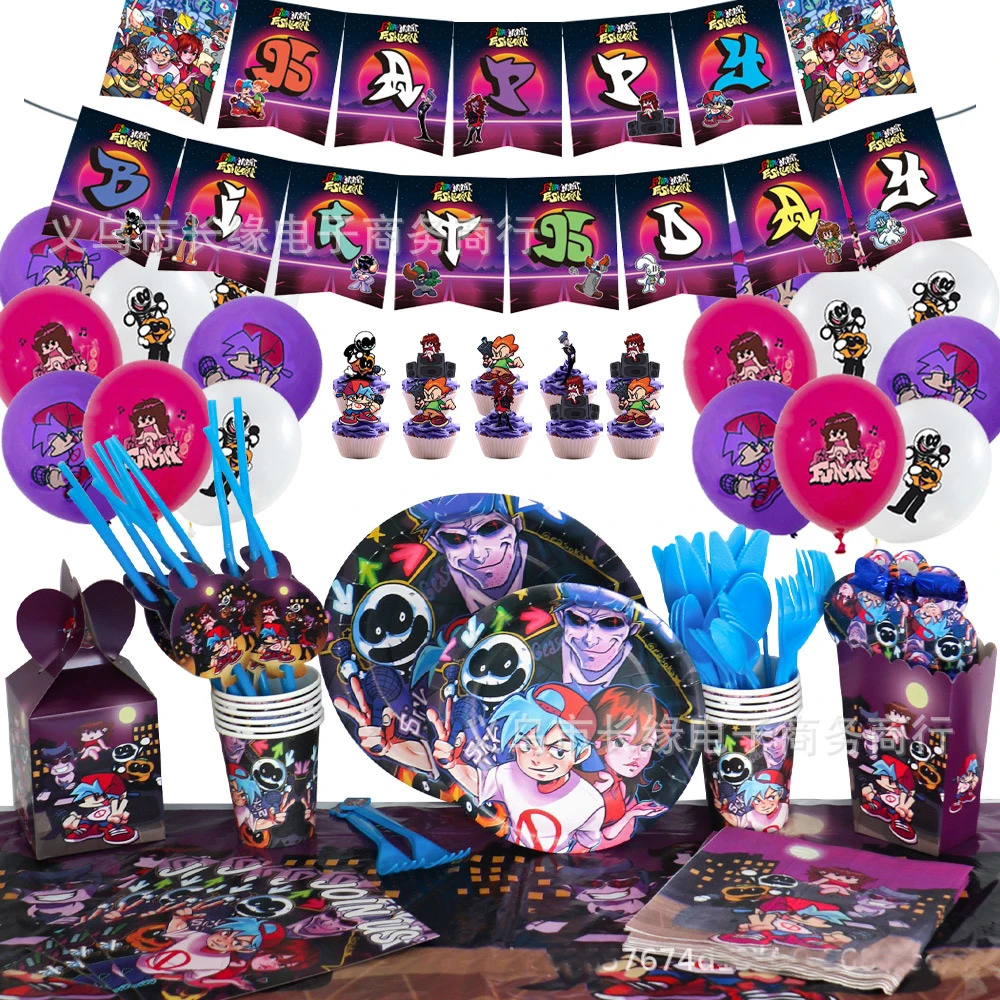 

Friday Night Funkin Game Theme Latex Balloon Banner Cake topper Happy Birthday Baby Shower Party Decor Hanging Bunting Kid Favor