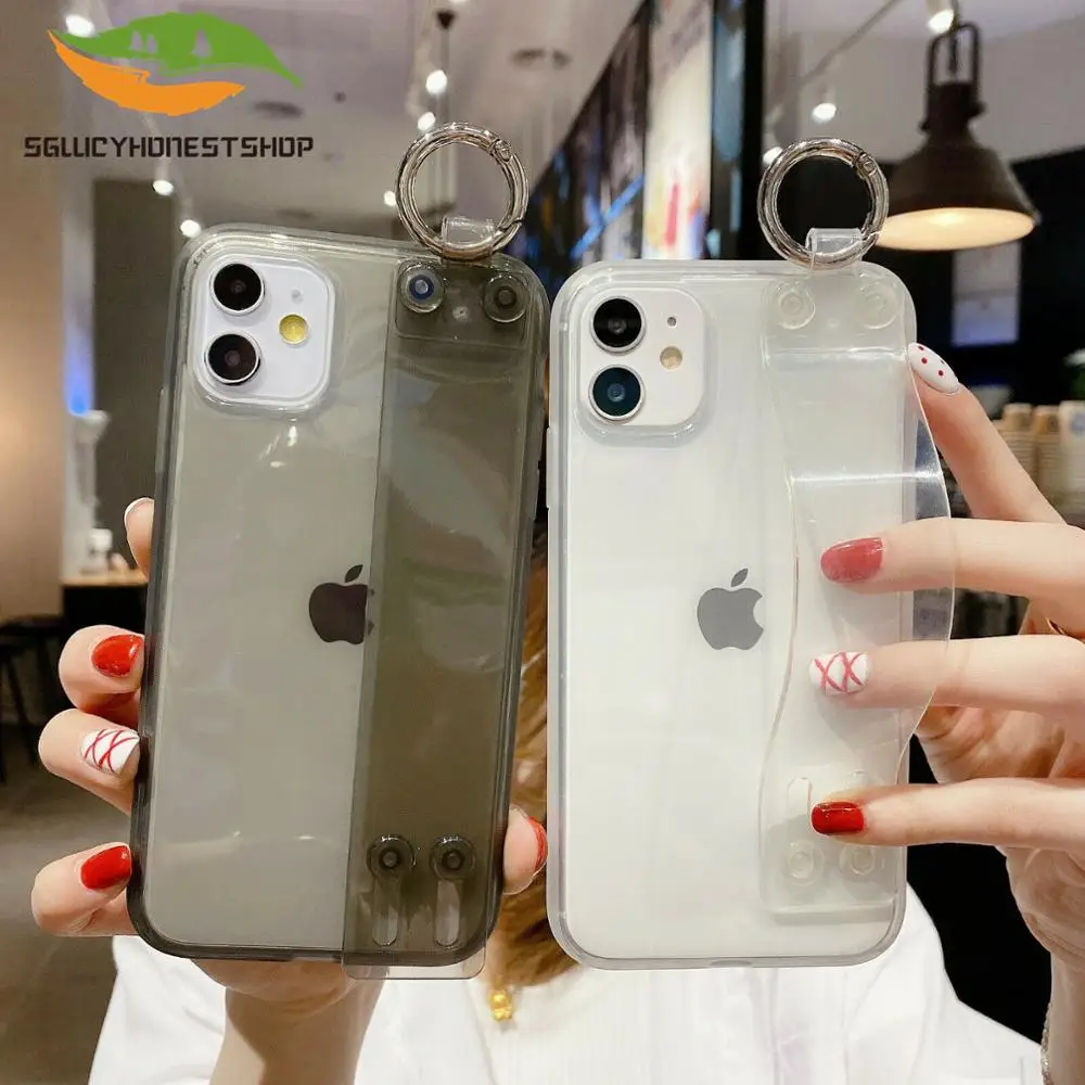 Прозрачный ударопрочный чехол на запястье для iPhone 11 Pro Max XR XS 6 6S 7 8 Plus X милый мягкий