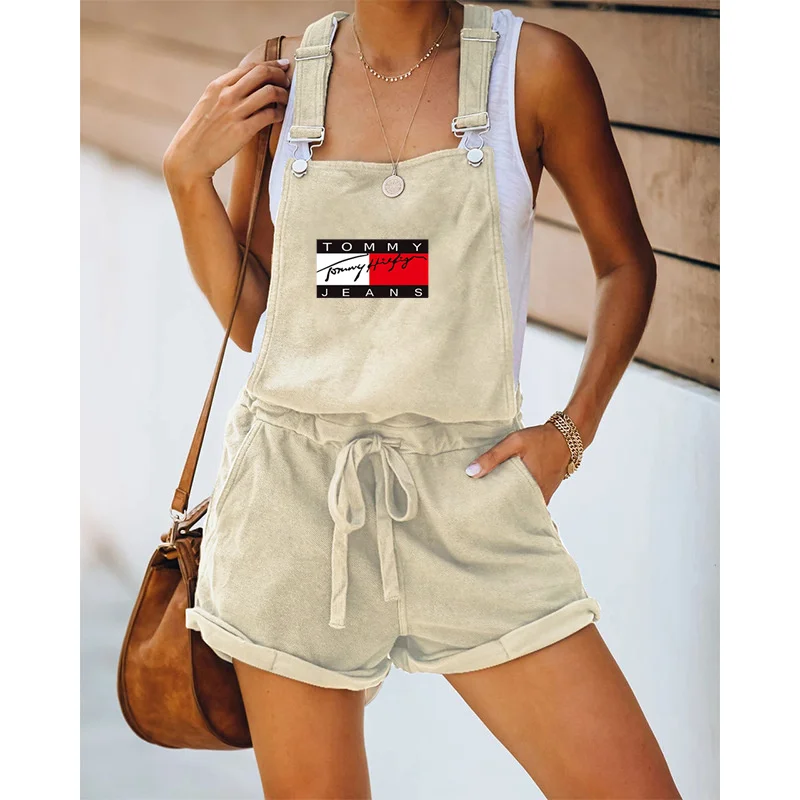 

Suspender Denim Jumpsuit Women Casual Playsuits Button Pockets Slim Fit Ripped Jeans Shorts Overalls Bib Hole Pants #T3G