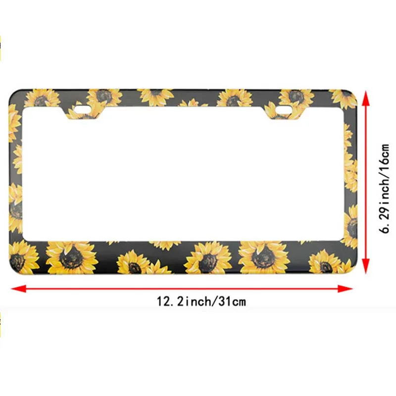 

License Plate Frame 2/4 Holes Sunflower Pattern Aluminum Alloy License Plate Frame is Sitable for U.S. Regulations