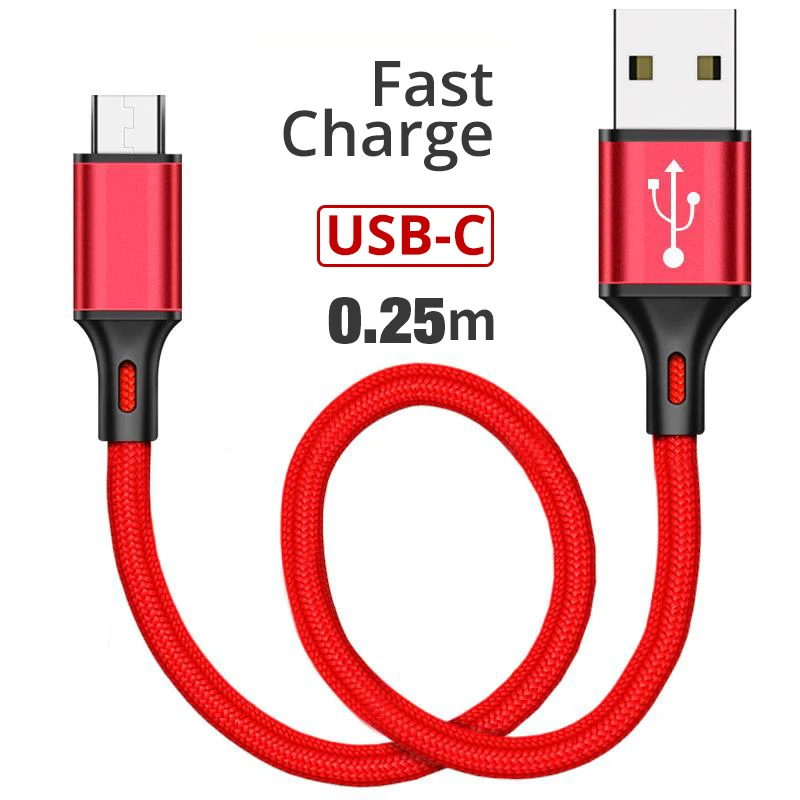 25 см короткий нейлоновый зарядный Дата кабель Micro USB Тип C светящийся для iphone11 Android