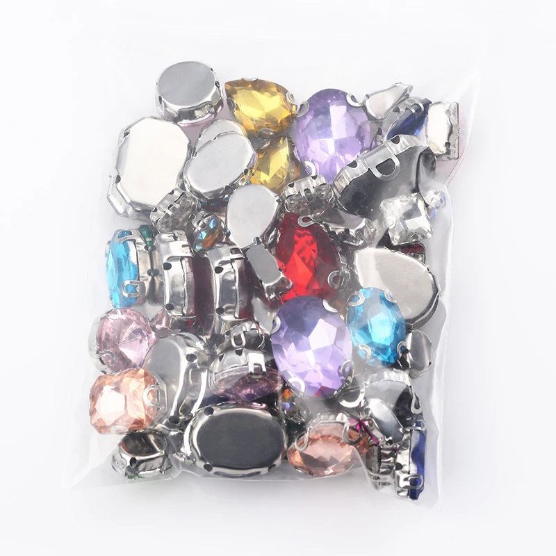 

RESEN Sell at a loss!64pcs/lot Mixed Shape Mix Colors Glass Sew On Claw Rhinestones For DIY Crystal Sewing Clothing Accessories