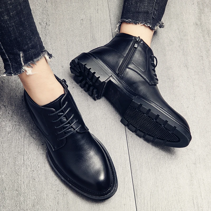 

2020 style mens winter boots casual leather shoes male classics black waterproof ankle boot man autumn motorcycle boots for men