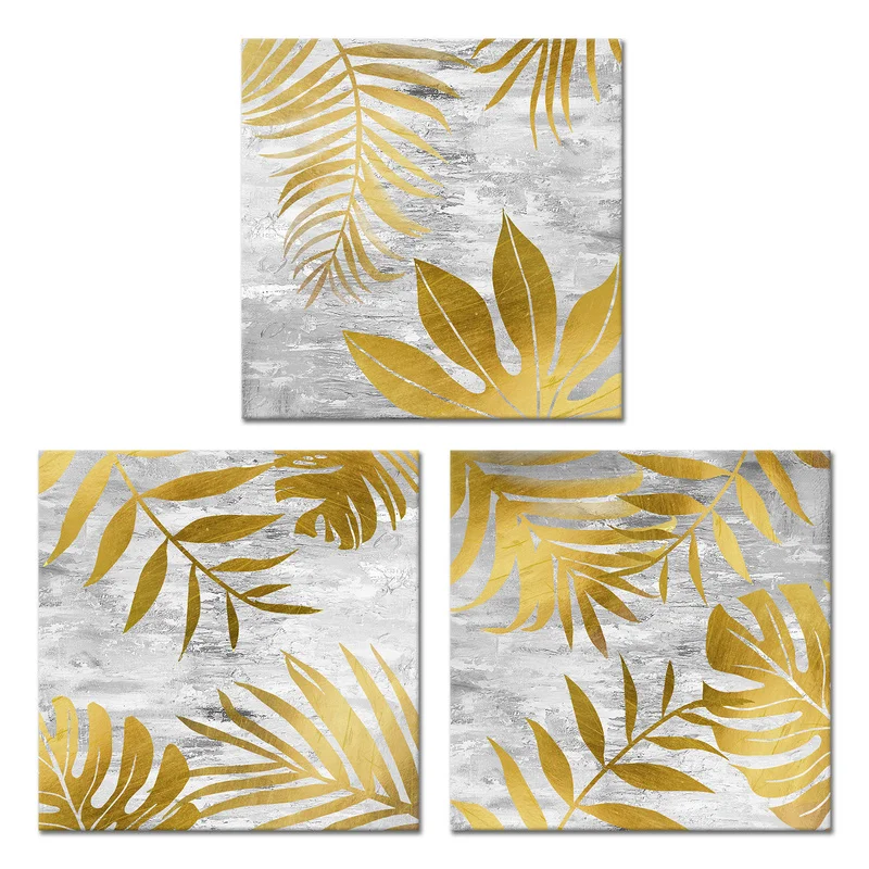 

Golden Plant Leaf Canvas Poster Print Modern Home Decor Abstract Wall Art Painting Nordic Living Room Decoration Picture