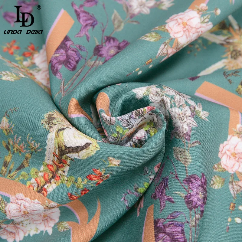 

LD LINDA DELLA Summer Women Vintage Mini Dress 2021 Female Long sleeve Lace Mesh Patchwork Flower Print A-Line Short Dress