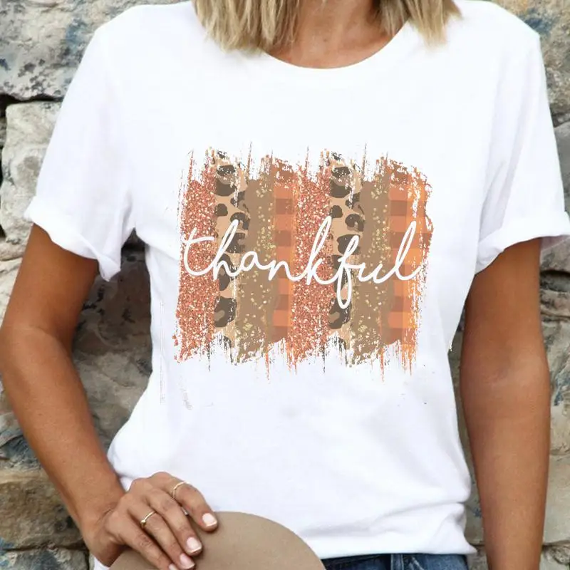 

Women Leopard 90s Style Funny Fall Autumn Thanksgiving Halloween Cartoon Shirt Fashion Tee T Top Print Female Graphic T-Shirts