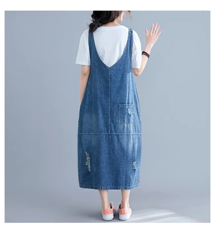 0406 Overalls Suspender Denim Dress Women Loose Plus Size Backless Spaghetti Strap Jeans Dress Female Vestidos Casual Summer
