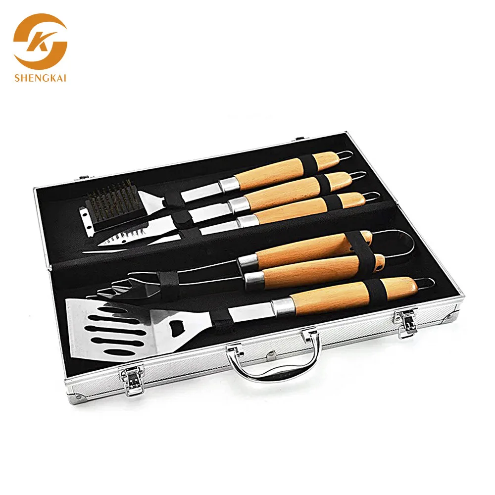 

5-piece barbecue tool set, beech wood handle grill set, outdoor barbecue tool