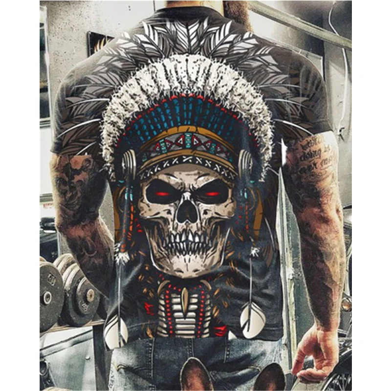 

Fashion Summer T Shirt Men 2021 3D Skull Printing Breathable Streetwear Men Trendy Splicing Pattern Loose Men Short Sleeve Tees