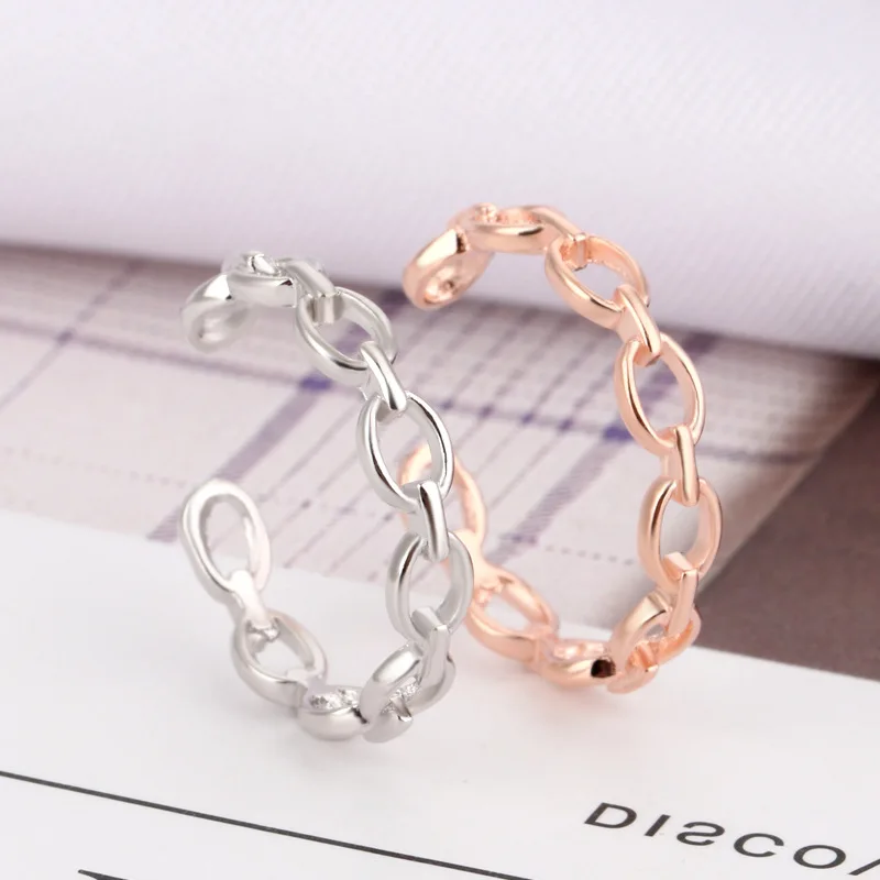 Простое античное серебряное звено цепочка геометрическое Открытое кольцо на