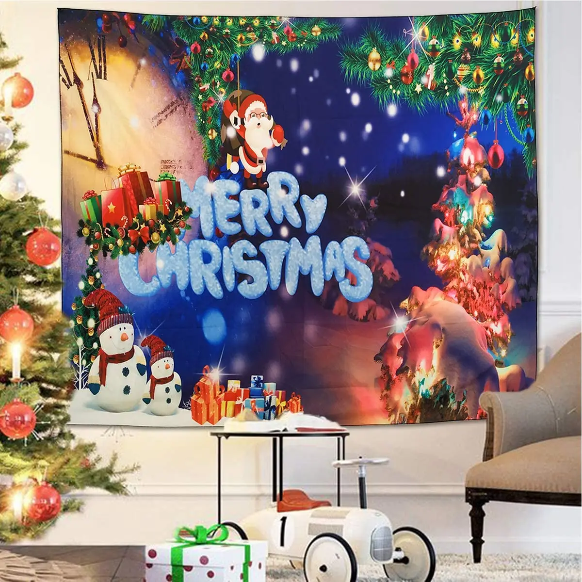 

Christmas Tapestry Decorations Merry Christmas Wall Tapestry Santa Xmas Snowman Tapestry Wall Hanging for Party Home Living Room