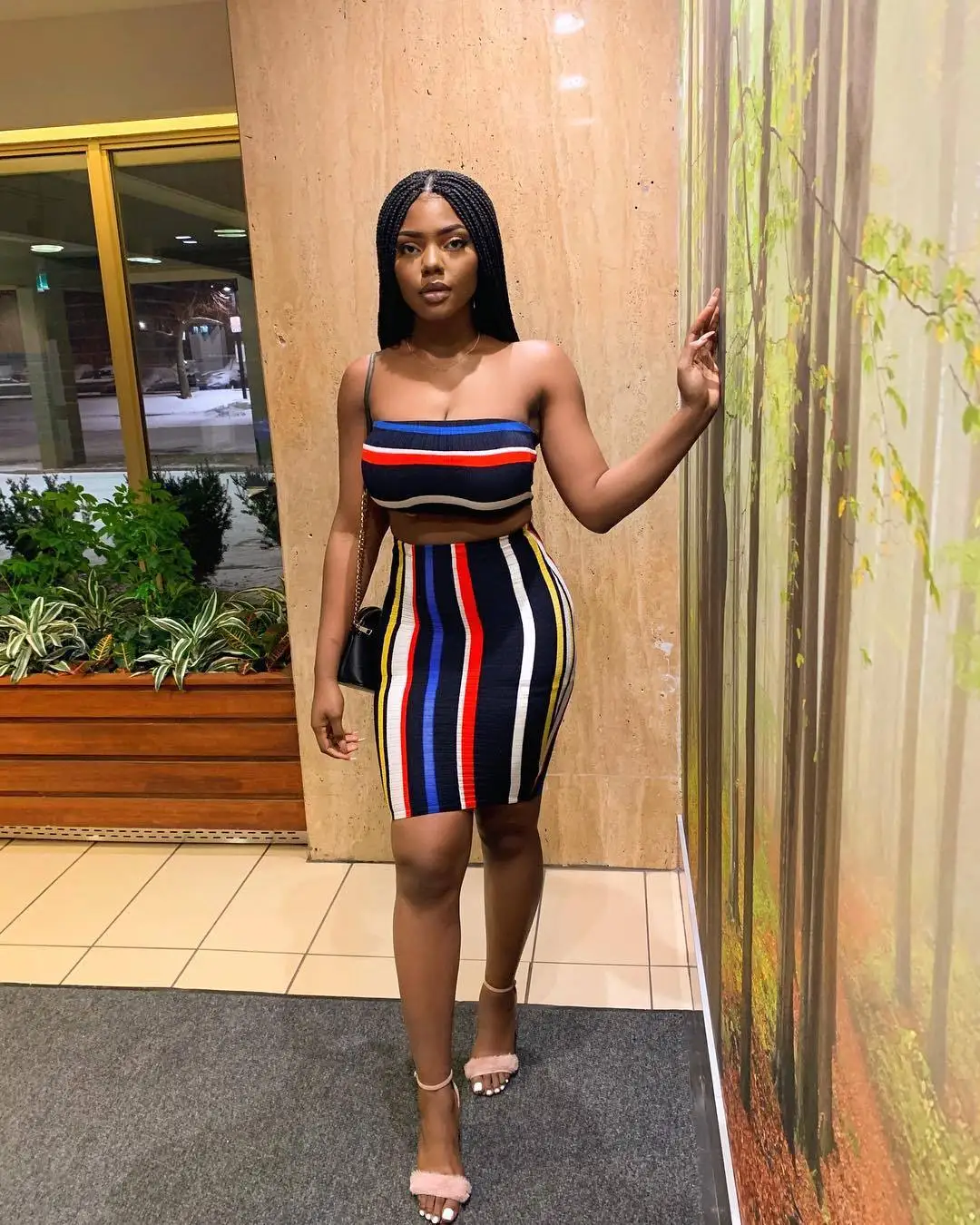 

2021 Summer New Fashion Women's Clothing Sexy Print Stripe Fashion Casual Two-Piece Suit