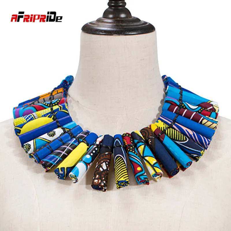 

Unique African Women Jewelry Pure Handmade Statement Necklace Africa Printed Wax Fabric Accessories Necklaces 6 Colors WYA30