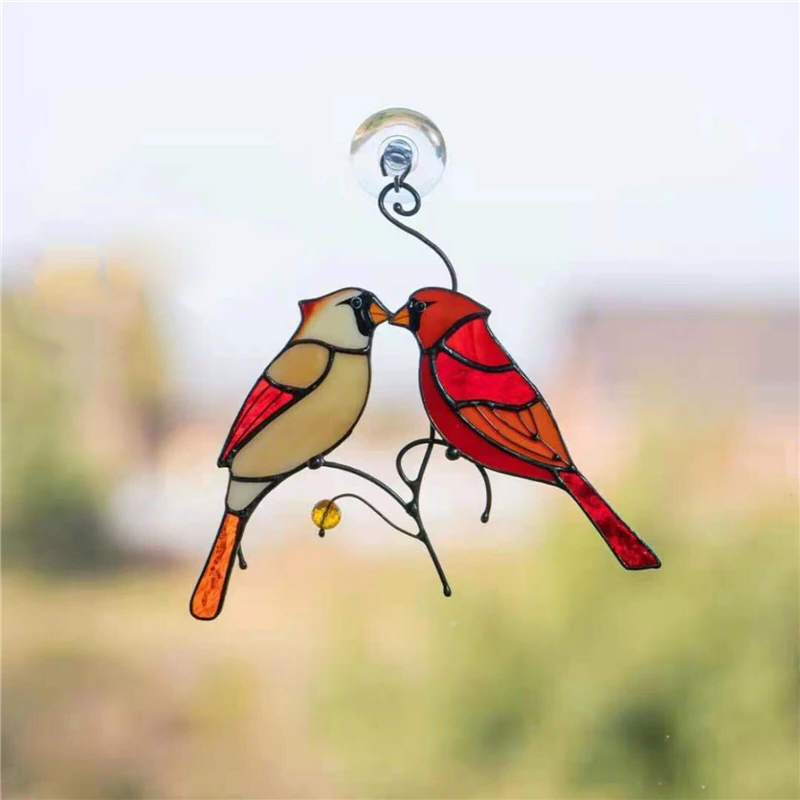 

Cardinals Birds Stained Glass Ornament Wall Decor Hanging Layout Home Decor Wedding Room Decoration Window Stickers