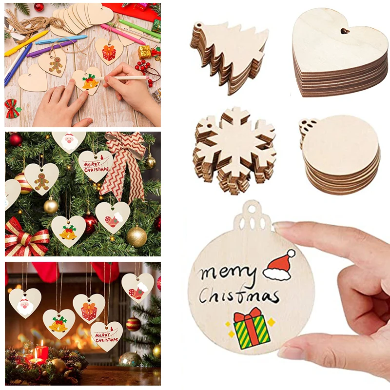 

10pc Wooden Hang Tags Christmas Decorations Home New Year Ball Decoration Crafts Ornaments DIY Household Christmas Tree Pendants