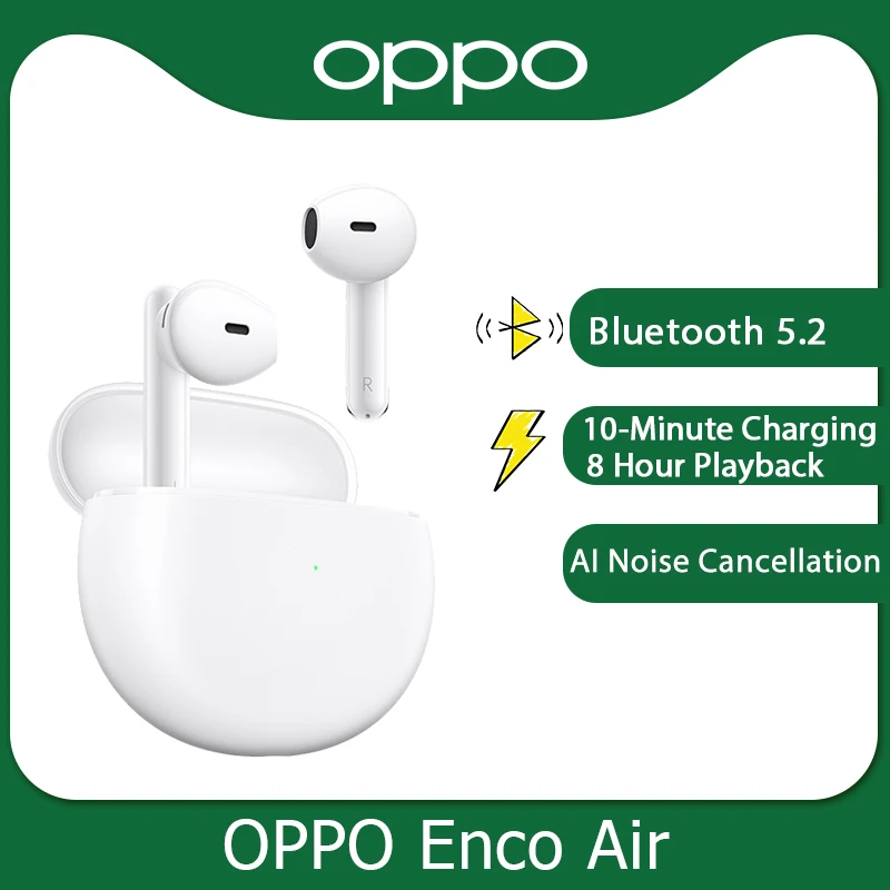  Наушники OPPO ENCO Air TWS, беспроводные наушники Bluetooth 5,2, наушники DNN с шумоподавлением, устойчивые к IPX4, для OPPO Find X3 Pro Reno 4 Pro 