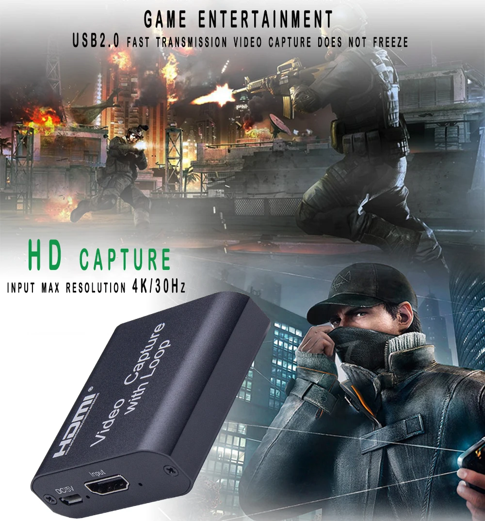 

Карта видеозахвата HDMI, 4K, 1080p, USB 2,0, для ПК, PS4