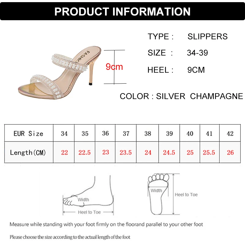 

Rimocy Luxury Pearl High Heels Slippers Women Sexy Shiny Crystal Thin Heels Party Shoes Woman Summer Open Toe Outdoor Sandals