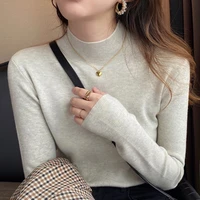 stretchable wool knitting turtleneck slim t shirt top for women spring autumn winter casual pullover sweater streetwear tees