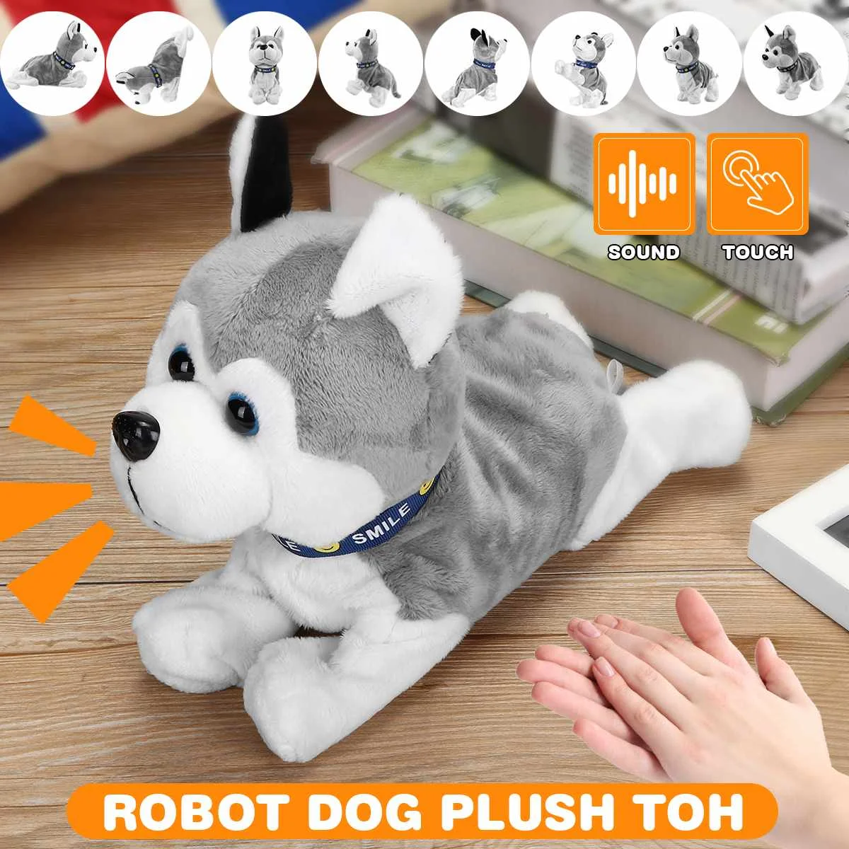 

Electronic Robot Dog Kids Plush Toy Sound Control Interactive Bark Stand Walk 8 Movements Plush + Cellucotton Christmas Gifts