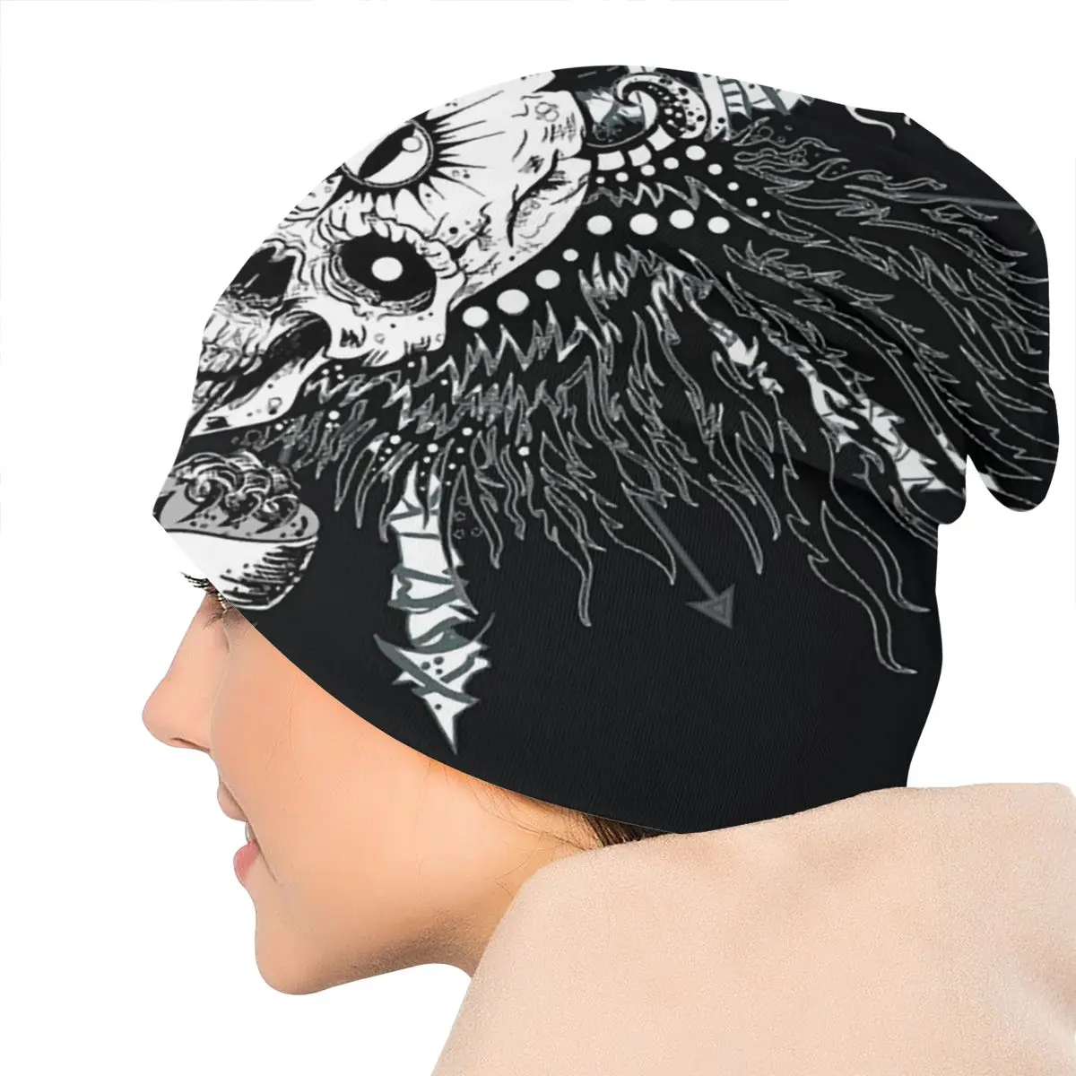 

Hip Hop Punk Skull Unisex Bonnet Winter Warm Running Hats Double Layer Thin Hat Breathable Caps