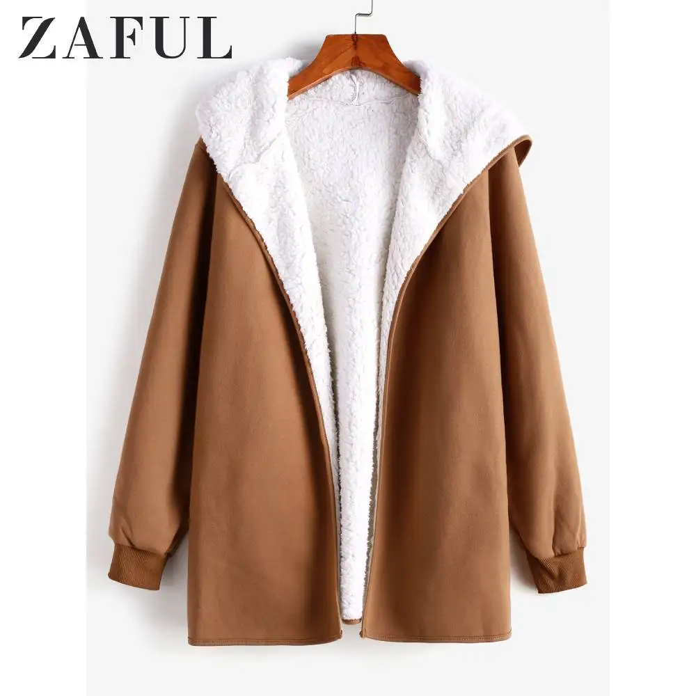 Женское пальто с капюшоном на меховой подкладке длинным рукавом | Женская одежда