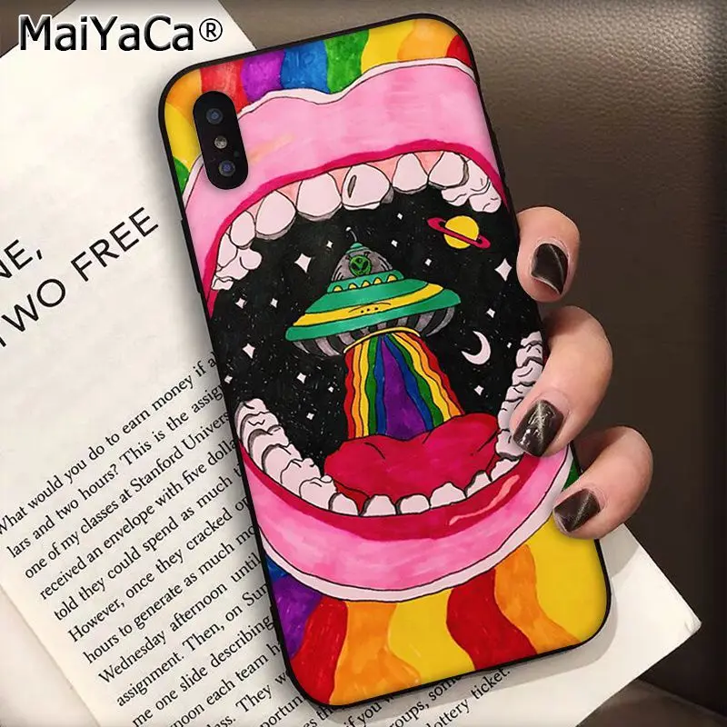 MaiYaCa Trippy Tie Dye Peace Alien силиконовый черный чехол для телефона для Apple iphone 11 pro 8 7 66S Plus X XS MAX 5S SE XR чехол s