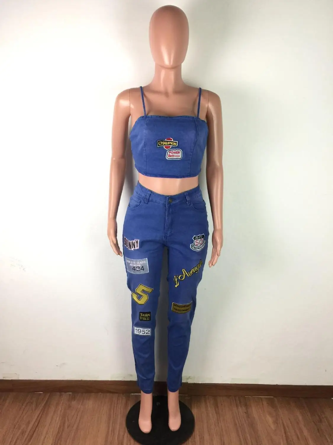

Summer Jeans Outfits 2020 Women Clothes Sets 2 Piece Birthday Party Club Sexy Crop Top and Pants Denim Two Piece Mathcing Set