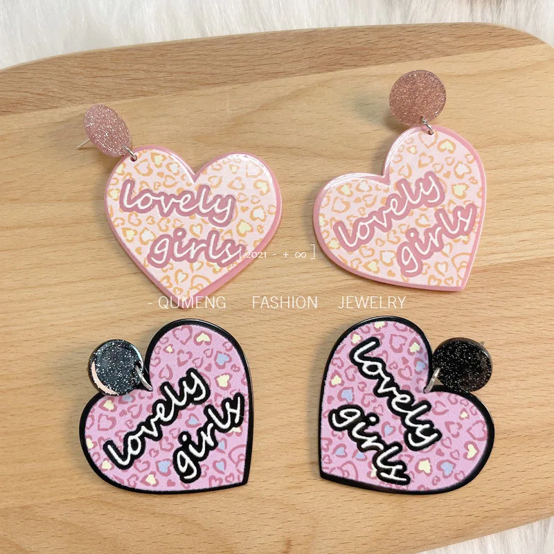 

For Women Fashion Jewelry Gifts Harajuku Aesthetic 90s Y2K Peach Heart Earrings Black Pink Lovely Girl Unique Letter Earrings