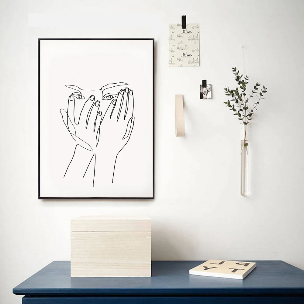 Линейный Рисунок Минималистичная простая настенная Картина на холсте