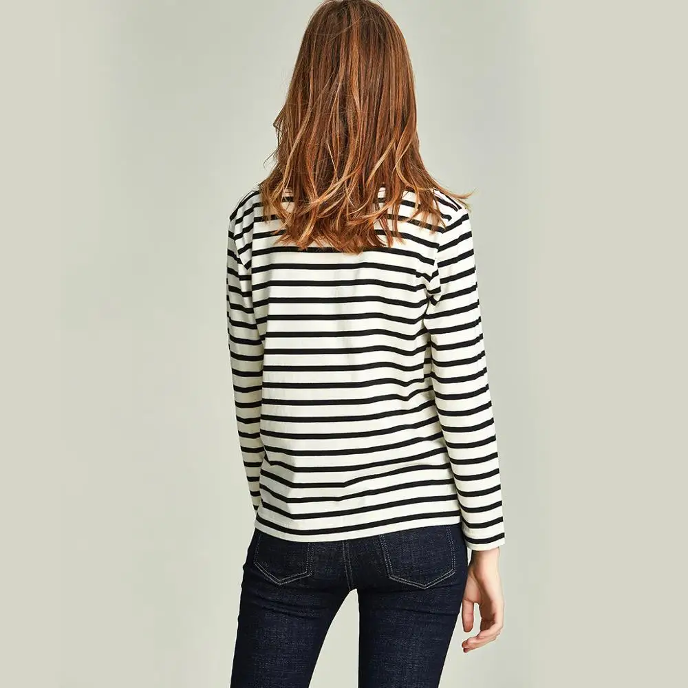Женская футболка с длинными рукавами HAVVA черно белая в полоску из 100% хлопка