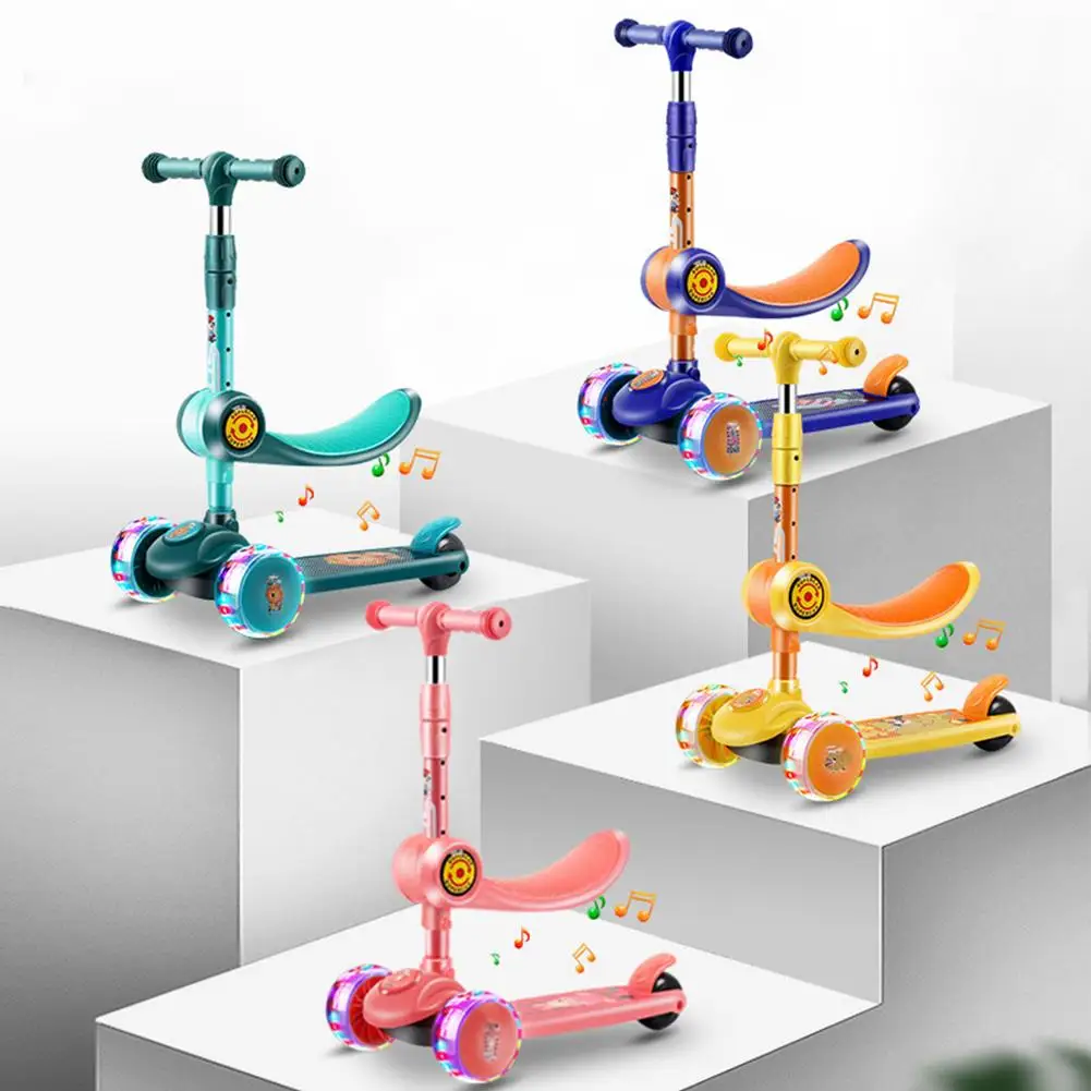 

Children Kick Scooter Folding Skateboard Kids Adjustable Height 3 Light Up Wheel Foot Scooters Kid Toys Gifts With Foldable Seat