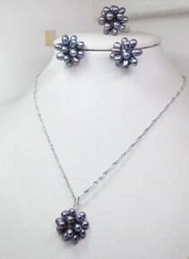 Miss charm Jew.364 Fashion Natural White Rice Freshwater Pearl Cluster Earrings Necklace Ring Set (A0423) | Украшения и