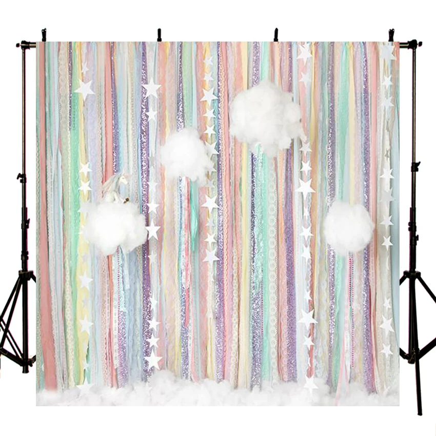 

Rainbow Curtain 1st Birthday Photography Backdrops Stars Bokeh Newborn Baby Kids Decoration Photography Background