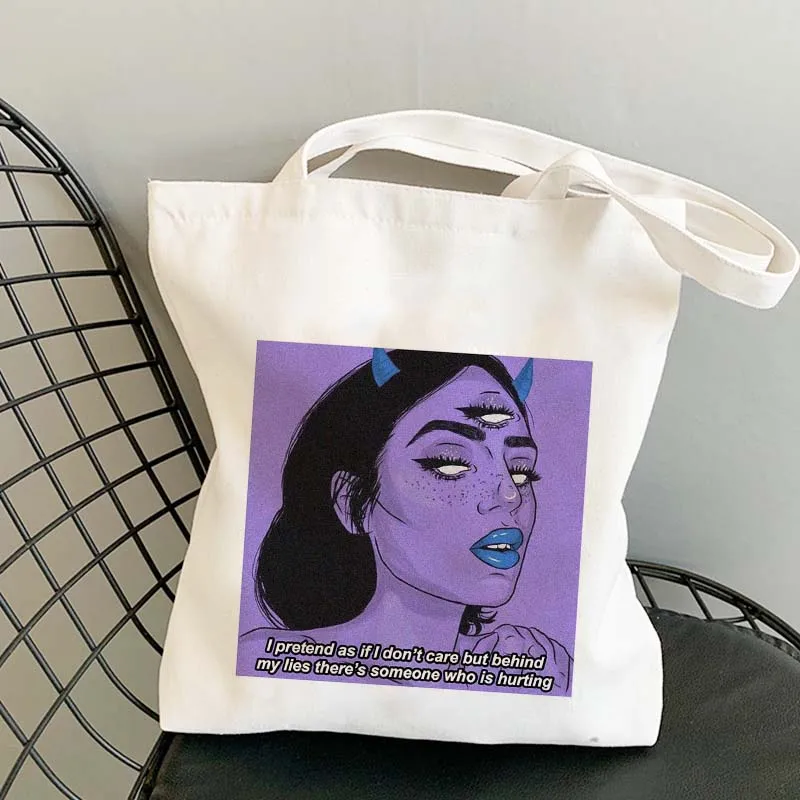 

Women canvas tote bag angel and devil vintage Female travel shoulder bag graphic sac shopping Canvas Shopper Handbag for Ladies